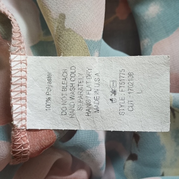 Jella C Sheer Crossover Draped Blouse Blue Floral Pink Rose Tunic Top Sz Large - Picture 8 of 9